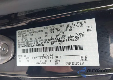 2023 Ford Escape Active из США, поврежденный, VIN 1FMCU9GN9PUB16383